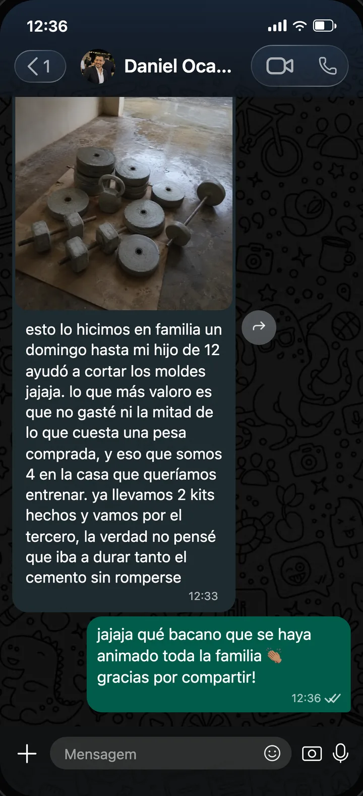 Captura de WhatsApp de Daniel Ocampo, Medellín, Colombia: lo hizo en familia un domingo y ya lleva 2 kits hechos