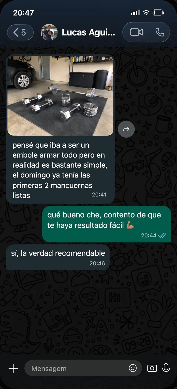 Captura de WhatsApp de Lucas Aguirre, Córdoba, Argentina: pensó que sería complicado pero es bastante simple armar el kit